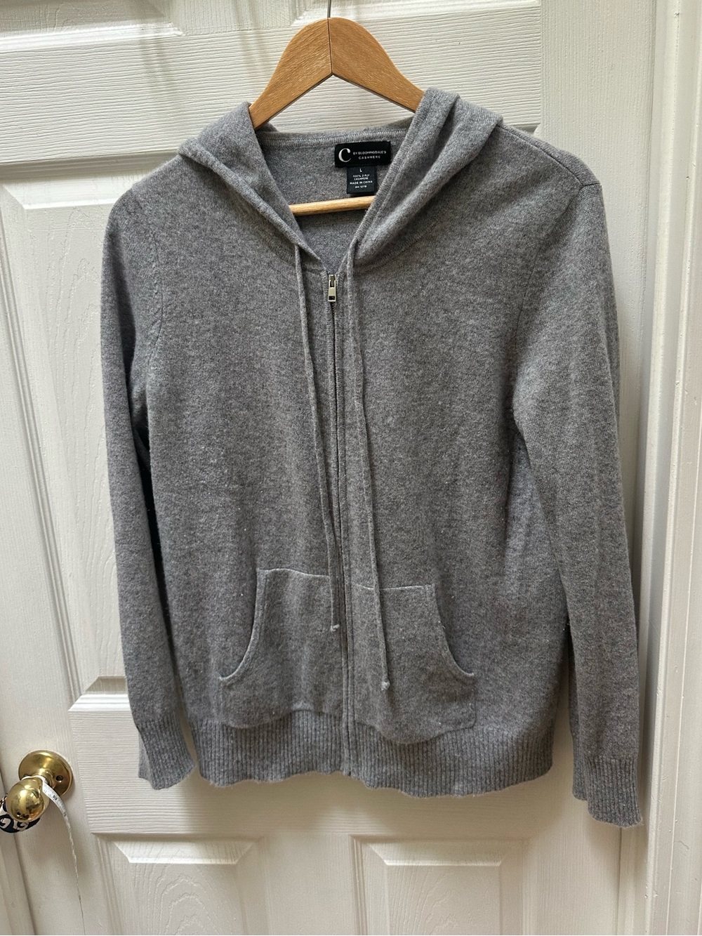 Bloomingdale's Gray Zip-Up Cashmere Hoodie full zip sweatshirt sweater L